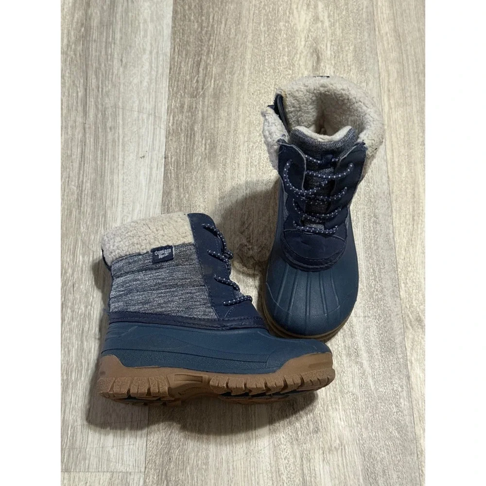 OshKosh B'gosh‎ Toddler Boys Blue Gray Snow Boots Size 8 Waterproof Winter Shoes